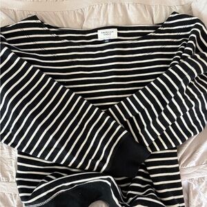 American Eagle Outfitters Black and White Off-the-Shoulder Striped Sweater